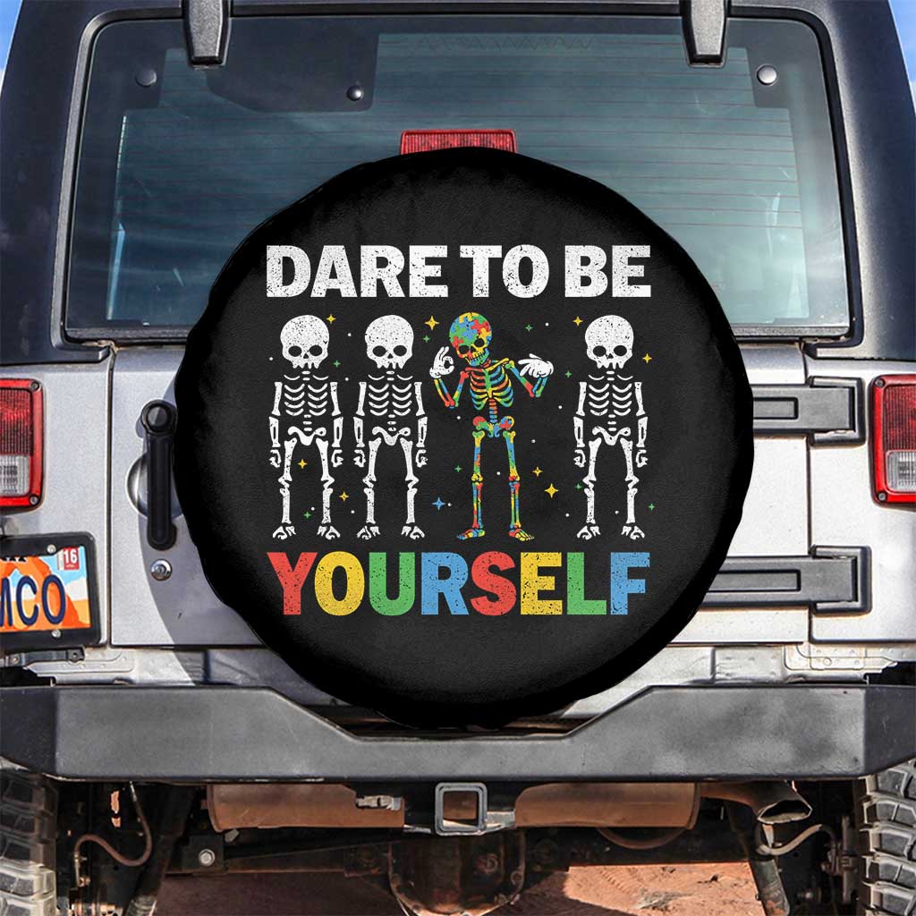 Autism Awareness 67 Spare Tire Cover Dare To Be Yourself Six Seven Autism Skeleton TS11 No hole Black Print Your Wear