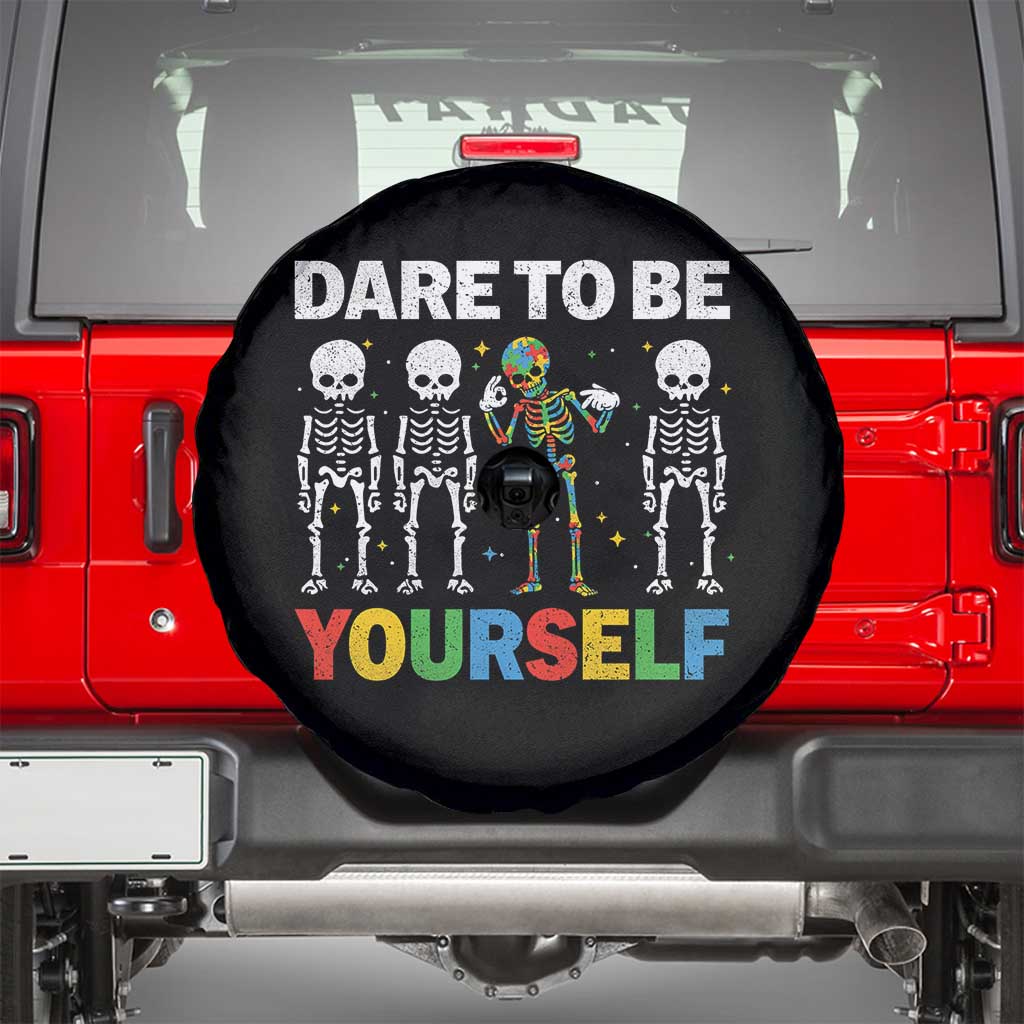 Autism Awareness 67 Spare Tire Cover Dare To Be Yourself Six Seven Autism Skeleton TS11 Black Print Your Wear