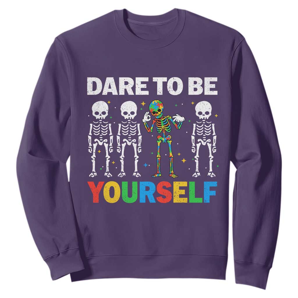 Autism Awareness 67 Sweatshirt Dare To Be Yourself Six Seven Autism Skeleton TS11 Purple Print Your Wear