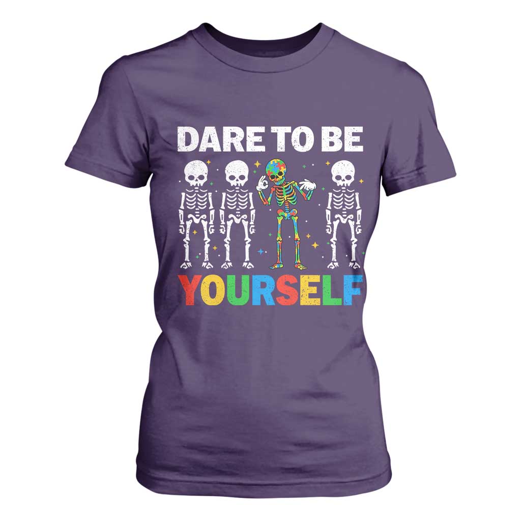 Autism Awareness 67 T Shirt For Women Dare To Be Yourself Six Seven Autism Skeleton TS11 Purple Print Your Wear