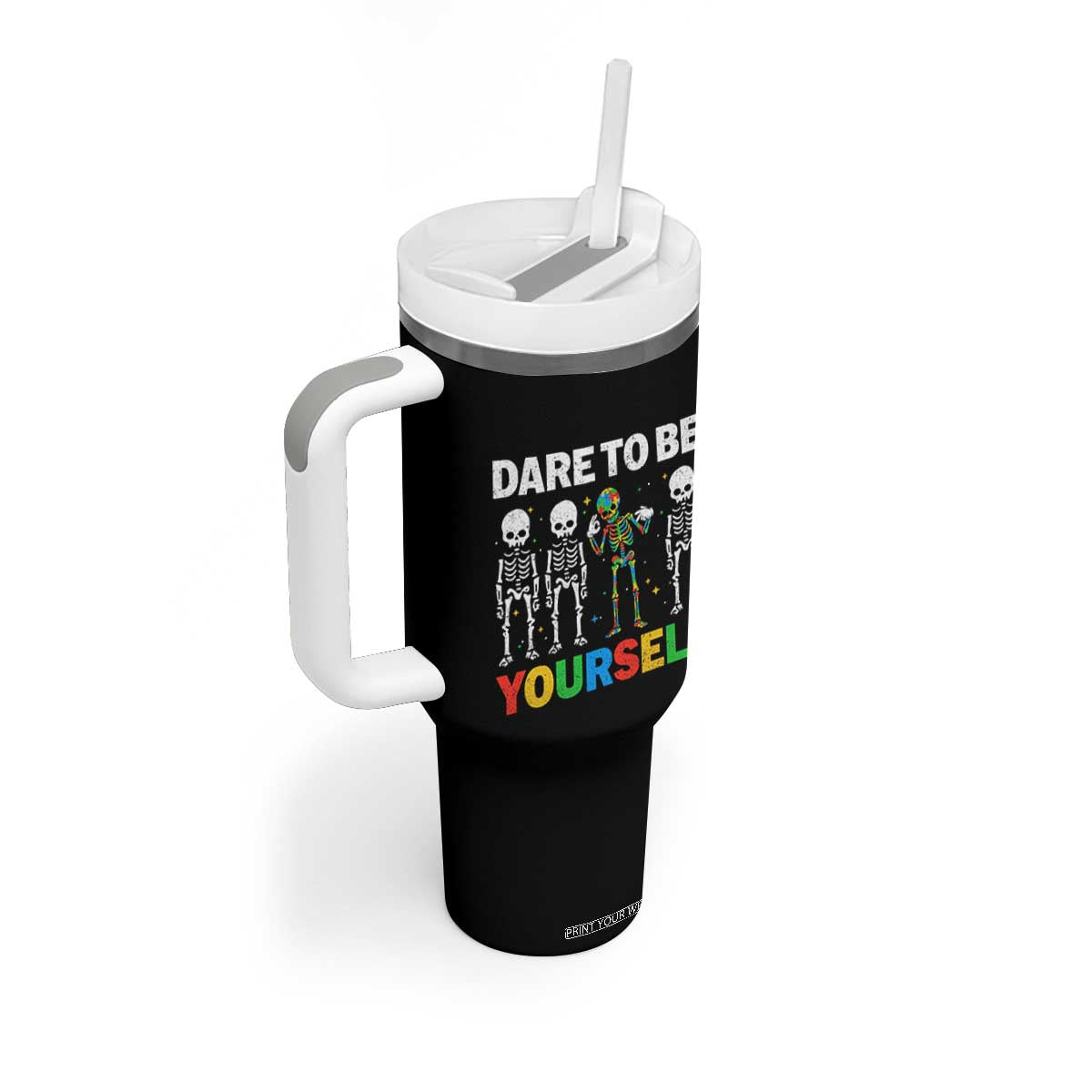 Autism Awareness 67 Tumbler With Handle Dare To Be Yourself Six Seven Autism Skeleton TS11 Print Your Wear