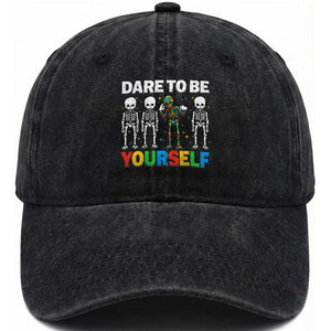 Autism Awareness 67 Washed Cotton Baseball Cap Dare To Be Yourself Six Seven Autism Skeleton TS11 Print Your Wear