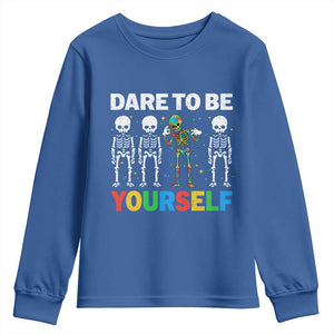 Autism Awareness 67 Youth Sweatshirt Dare To Be Yourself Six Seven Autism Skeleton TS11 Royal Blue Print Your Wear