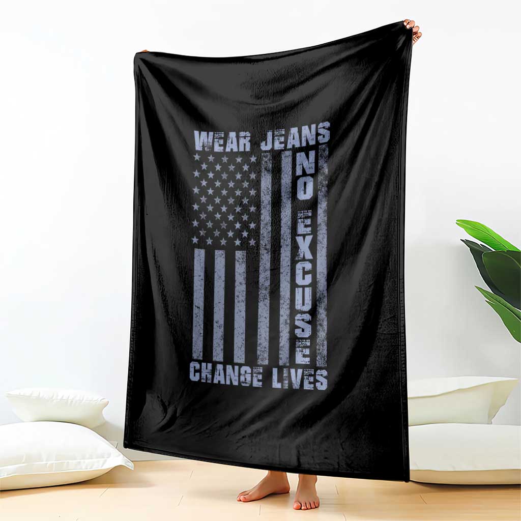 Denim Day Awareness Throw Blanket Wear Jeans No Excuse Change Lives Vintage American Flag TS11 Print Your Wear