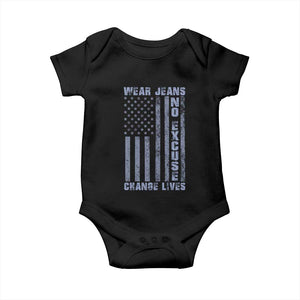 Denim Day Awareness Baby Onesie Wear Jeans No Excuse Change Lives Vintage American Flag TS11 Black Print Your Wear