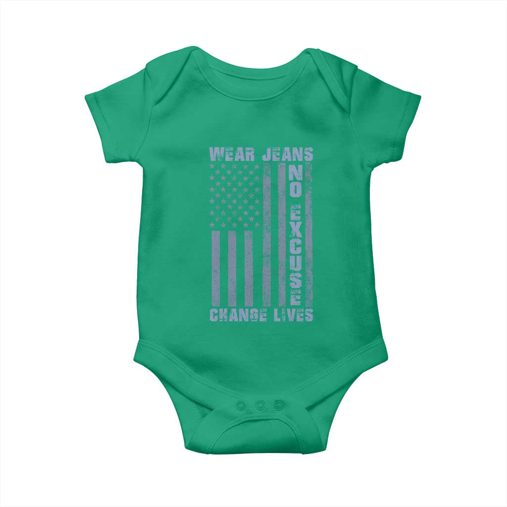 Denim Day Awareness Baby Onesie Wear Jeans No Excuse Change Lives Vintage American Flag TS11 Irish Green Print Your Wear