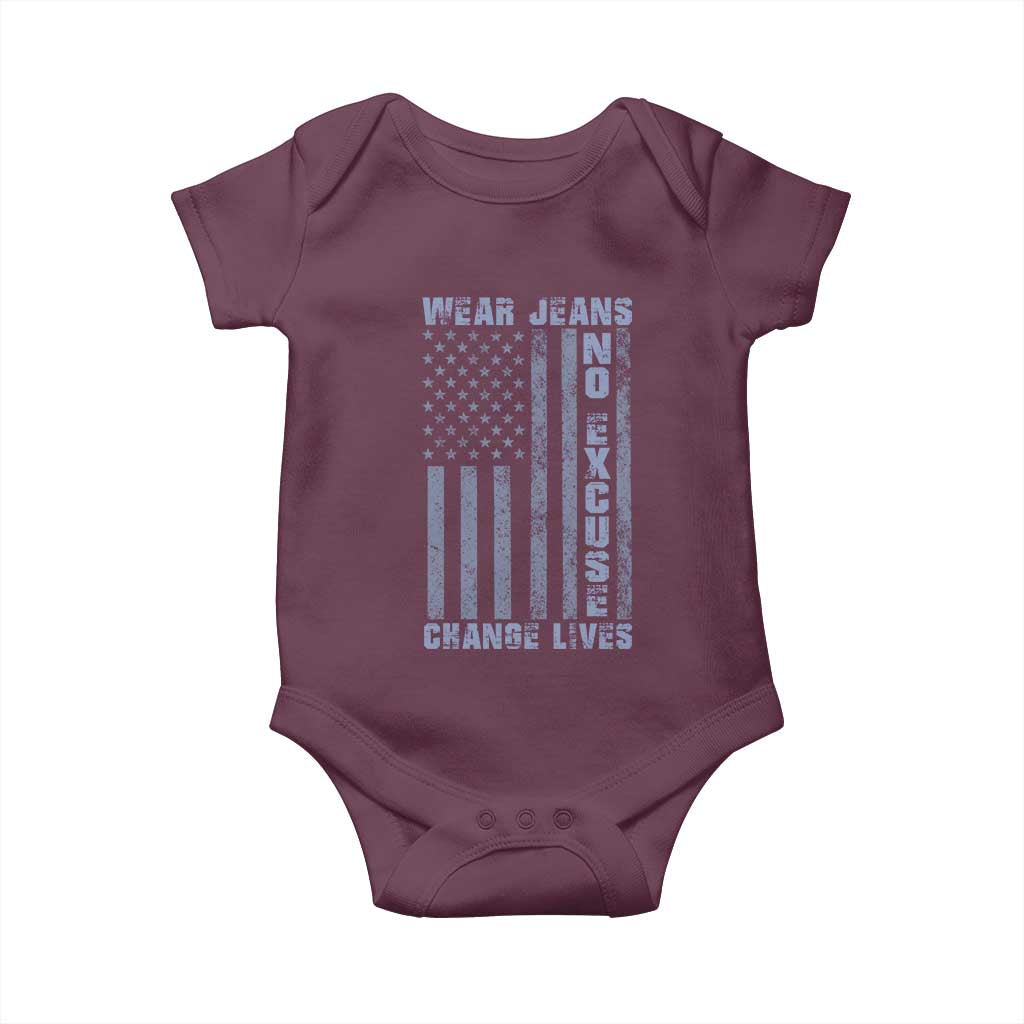 Denim Day Awareness Baby Onesie Wear Jeans No Excuse Change Lives Vintage American Flag TS11 Maroon Print Your Wear