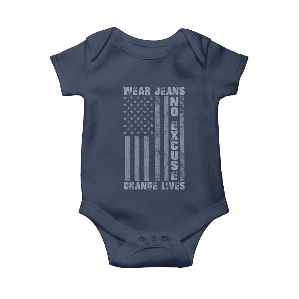 Denim Day Awareness Baby Onesie Wear Jeans No Excuse Change Lives Vintage American Flag TS11 Navy Print Your Wear