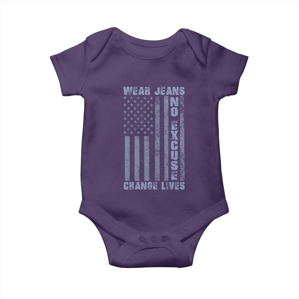 Denim Day Awareness Baby Onesie Wear Jeans No Excuse Change Lives Vintage American Flag TS11 Purple Print Your Wear
