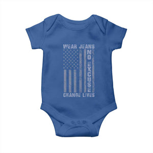 Denim Day Awareness Baby Onesie Wear Jeans No Excuse Change Lives Vintage American Flag TS11 Royal Blue Print Your Wear
