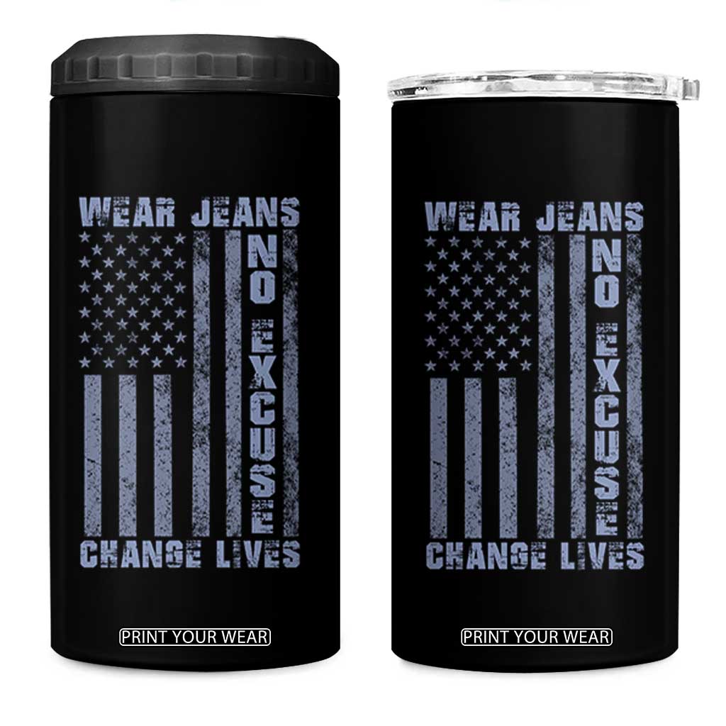 Denim Day Awareness 4 in 1 Can Cooler Tumbler Wear Jeans No Excuse Change Lives Vintage American Flag TS11 One Size: 16 oz Black Print Your Wear
