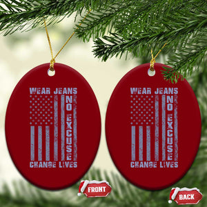 Denim Day Awareness Ceramic Ornament Wear Jeans No Excuse Change Lives Vintage American Flag TS11 Print Your Wear