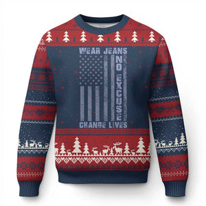 Denim Day Awareness Ugly Christmas Sweater Wear Jeans No Excuse Change Lives Vintage American Flag TS11 Navy Red Print Your Wear