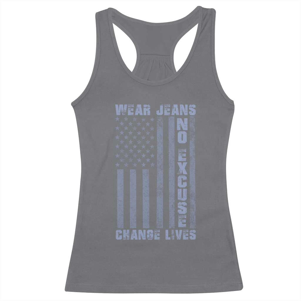 Denim Day Awareness Racerback Tank Top Wear Jeans No Excuse Change Lives Vintage American Flag TS11 Charcoal Print Your Wear