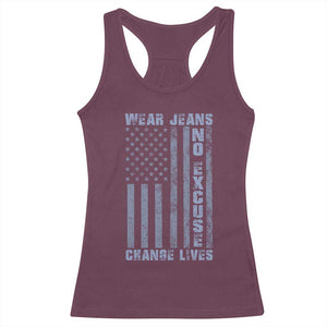 Denim Day Awareness Racerback Tank Top Wear Jeans No Excuse Change Lives Vintage American Flag TS11 Maroon Print Your Wear