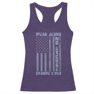 Denim Day Awareness Racerback Tank Top Wear Jeans No Excuse Change Lives Vintage American Flag TS11 Purple Print Your Wear