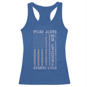 Denim Day Awareness Racerback Tank Top Wear Jeans No Excuse Change Lives Vintage American Flag TS11 Royal Blue Print Your Wear