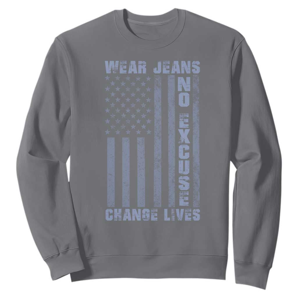 Denim Day Awareness Sweatshirt Wear Jeans No Excuse Change Lives Vintage American Flag TS11 Charcoal Print Your Wear