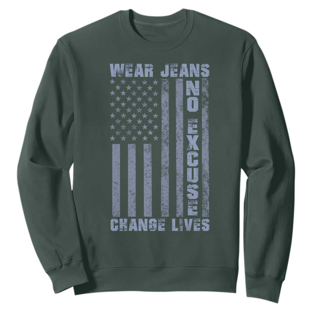 Denim Day Awareness Sweatshirt Wear Jeans No Excuse Change Lives Vintage American Flag TS11 Dark Forest Green Print Your Wear