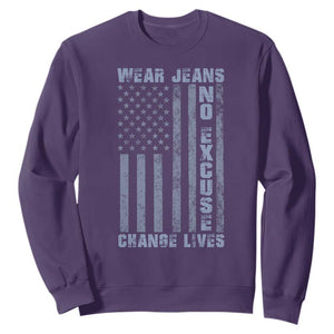 Denim Day Awareness Sweatshirt Wear Jeans No Excuse Change Lives Vintage American Flag TS11 Purple Print Your Wear