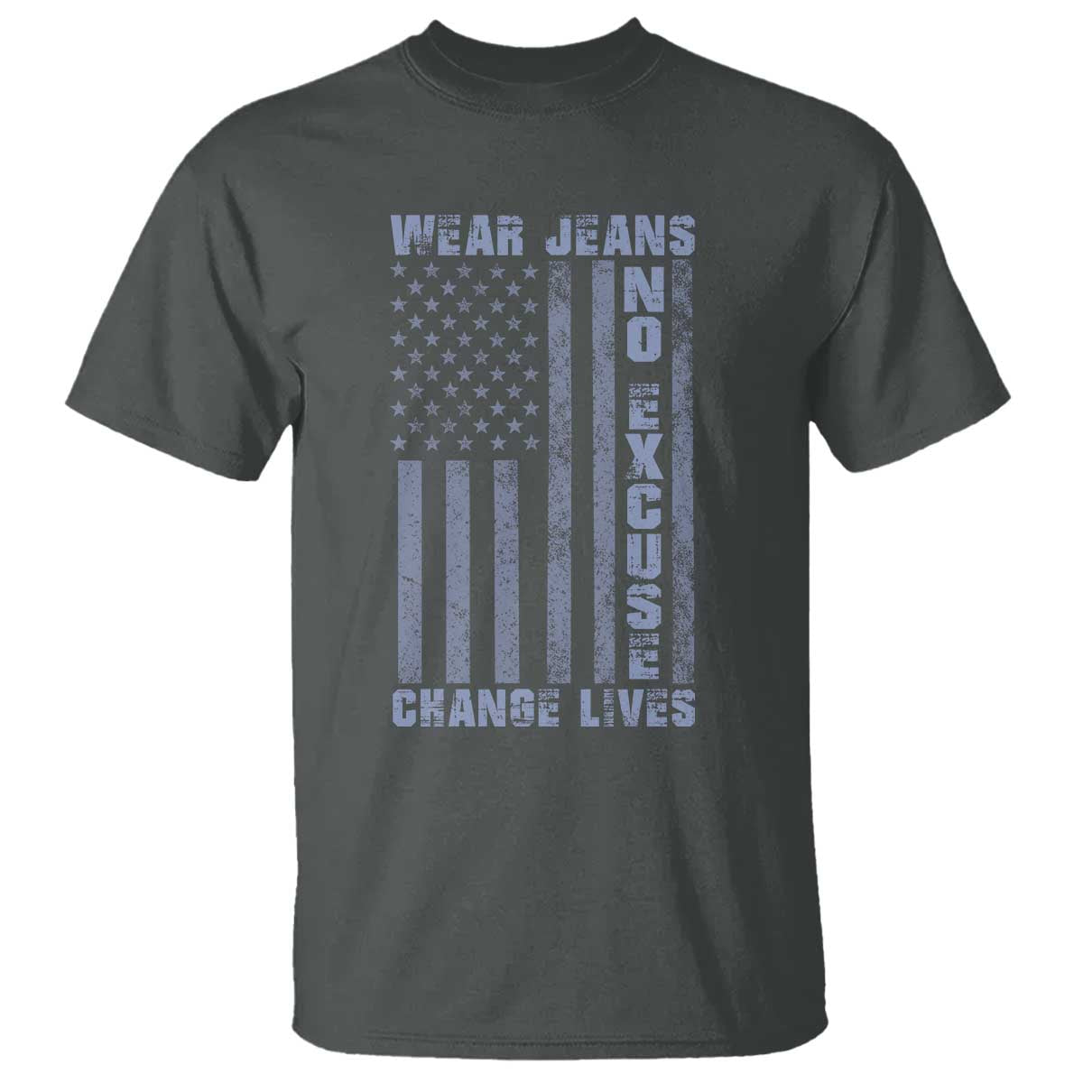 Denim Day Awareness T Shirt Wear Jeans No Excuse Change Lives Vintage American Flag TS11 Dark Heather Print Your Wear
