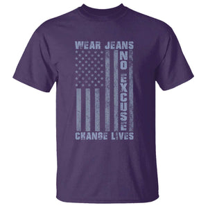 Denim Day Awareness T Shirt Wear Jeans No Excuse Change Lives Vintage American Flag TS11 Purple Print Your Wear