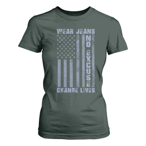 Denim Day Awareness T Shirt For Women Wear Jeans No Excuse Change Lives Vintage American Flag TS11 Dark Forest Green Print Your Wear
