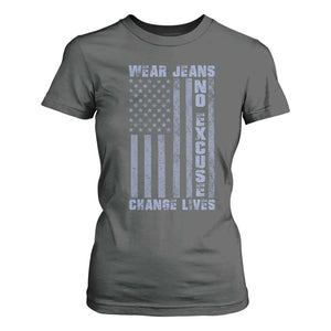Denim Day Awareness T Shirt For Women Wear Jeans No Excuse Change Lives Vintage American Flag TS11 Dark Heather Print Your Wear