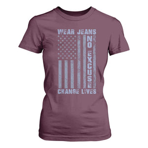 Denim Day Awareness T Shirt For Women Wear Jeans No Excuse Change Lives Vintage American Flag TS11 Maroon Print Your Wear