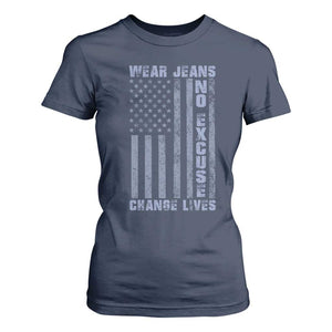 Denim Day Awareness T Shirt For Women Wear Jeans No Excuse Change Lives Vintage American Flag TS11 Navy Print Your Wear
