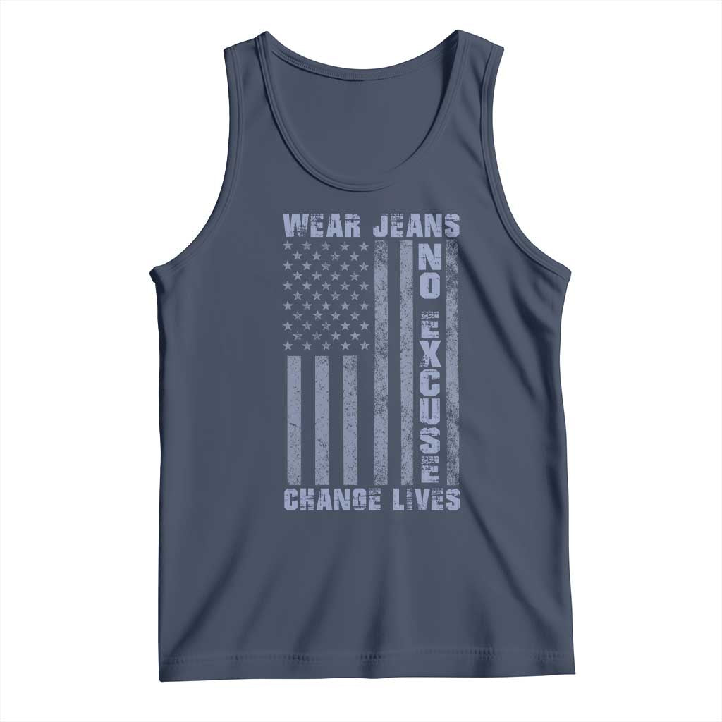 Denim Day Awareness Tank Top Wear Jeans No Excuse Change Lives Vintage American Flag TS11 Navy Print Your Wear