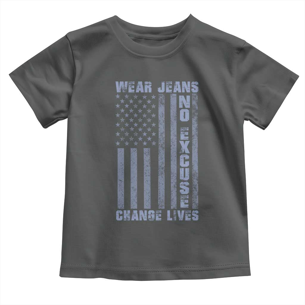 Denim Day Awareness Toddler T Shirt Wear Jeans No Excuse Change Lives Vintage American Flag TS11 Dark Heather Print Your Wear