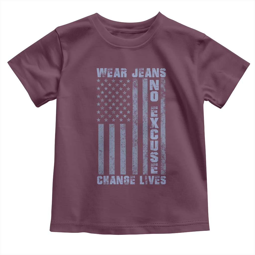 Denim Day Awareness Toddler T Shirt Wear Jeans No Excuse Change Lives Vintage American Flag TS11 Maroon Print Your Wear