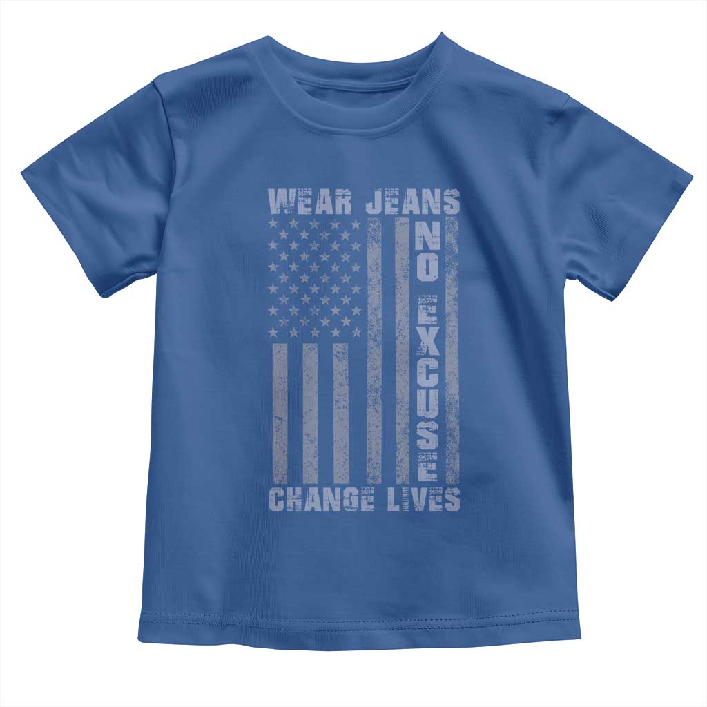 Denim Day Awareness Toddler T Shirt Wear Jeans No Excuse Change Lives Vintage American Flag TS11 Royal Blue Print Your Wear