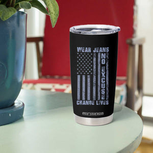 Denim Day Awareness Tumbler Cup Wear Jeans No Excuse Change Lives Vintage American Flag TS11 Print Your Wear
