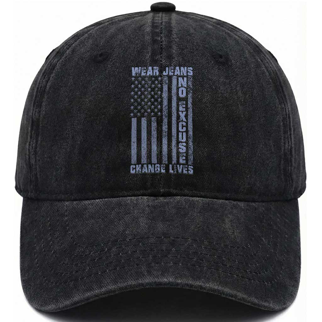 Denim Day Awareness Washed Cotton Baseball Cap Wear Jeans No Excuse Change Lives Vintage American Flag TS11 Print Your Wear