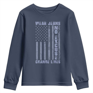 Denim Day Awareness Youth Sweatshirt Wear Jeans No Excuse Change Lives Vintage American Flag TS11 Navy Print Your Wear
