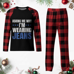 Denim Day Awareness Plaid Pajama Set Asking Me Why I Am Wearing Jeans TS11 Buffalo Plaid Print Your Wear