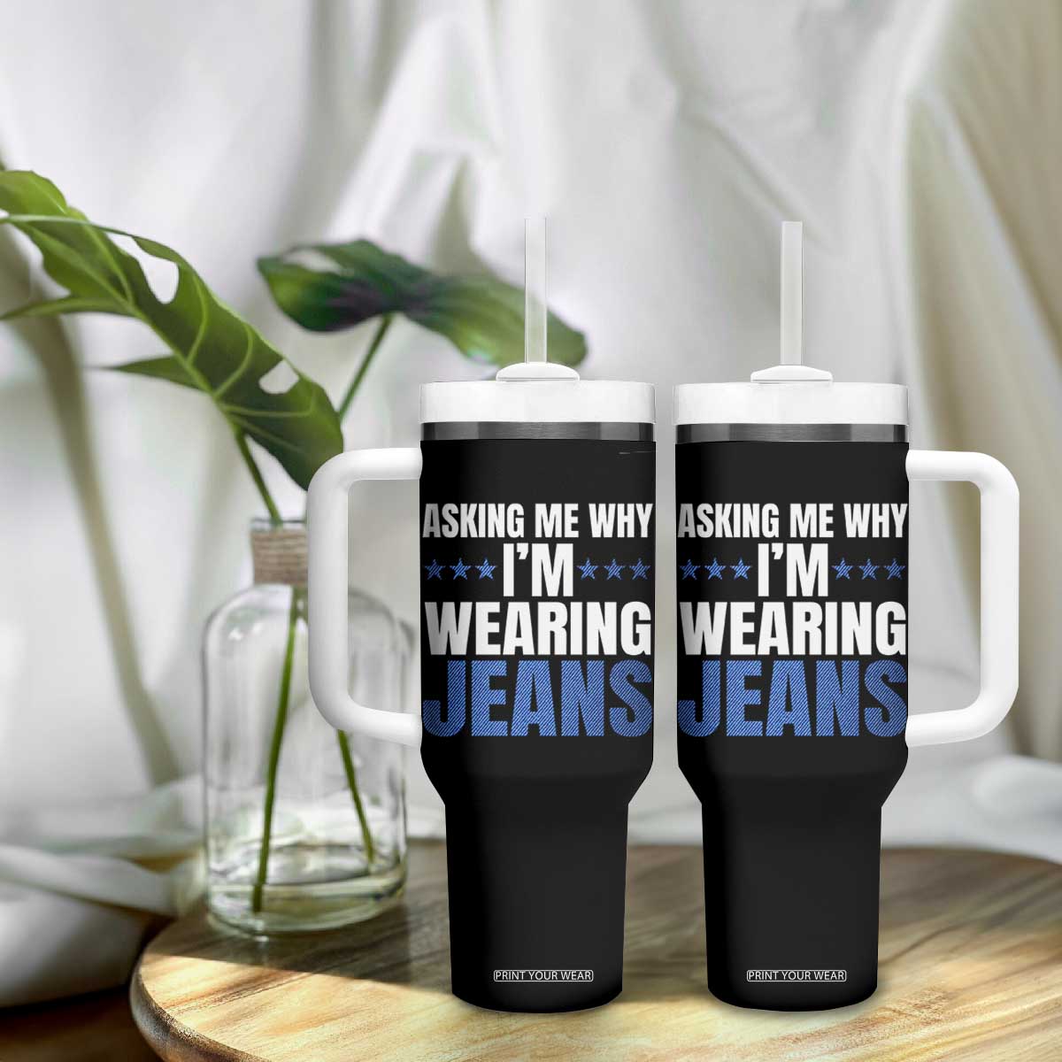 Denim Day Awareness Tumbler With Handle Asking Me Why I Am Wearing Jeans TS11 Print Your Wear