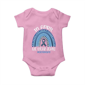 Denim Day Awareness Baby Onesie In April We Wear Jeans Rainbow TS11 Light Pink Print Your Wear