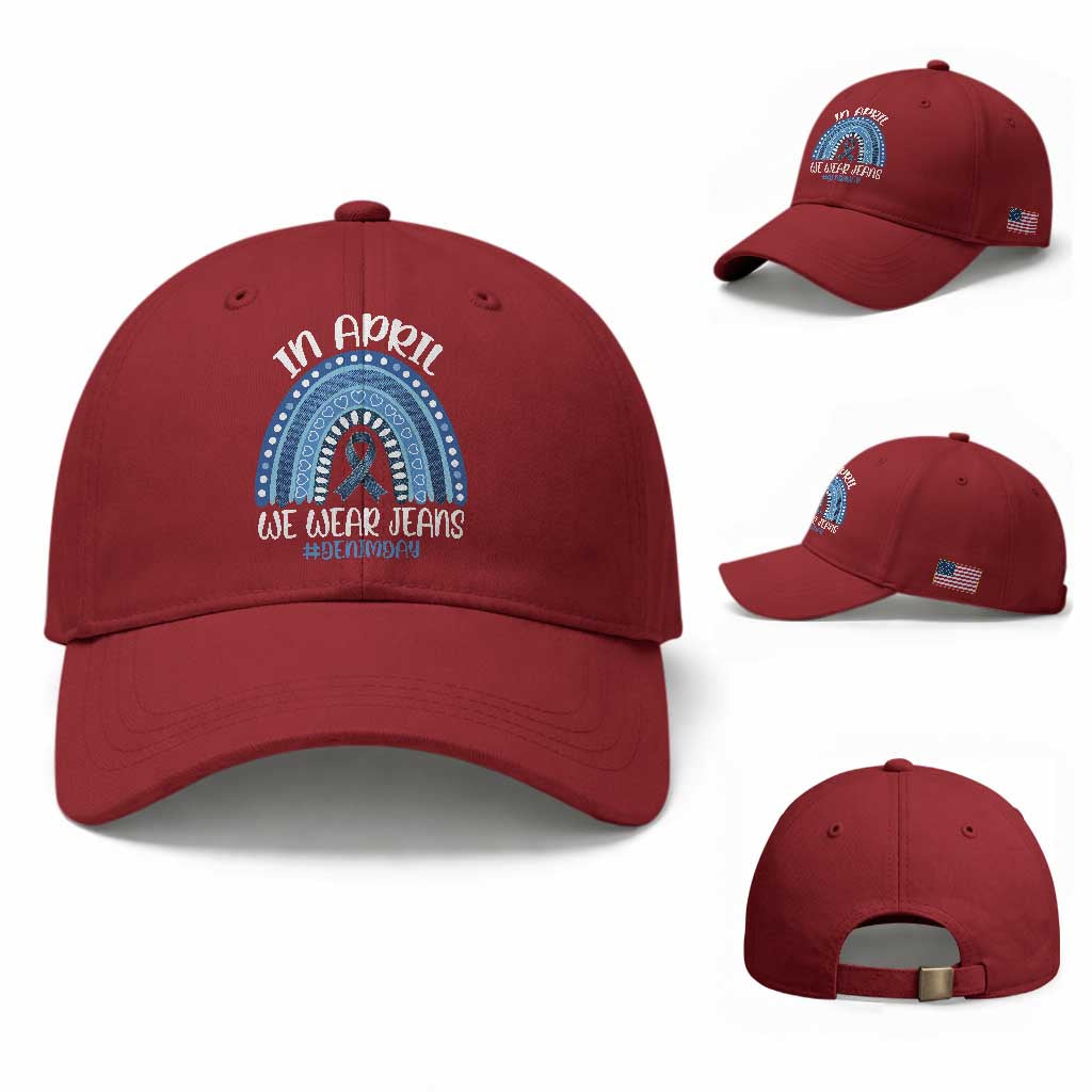 Denim Day Awareness Baseball Cap In April We Wear Jeans Rainbow TS11 Baseball Cap Universal Fit Cherry Red Print Your Wear