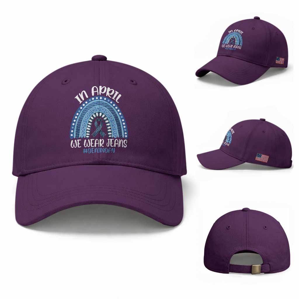 Denim Day Awareness Baseball Cap In April We Wear Jeans Rainbow TS11 Baseball Cap Universal Fit Purple Print Your Wear