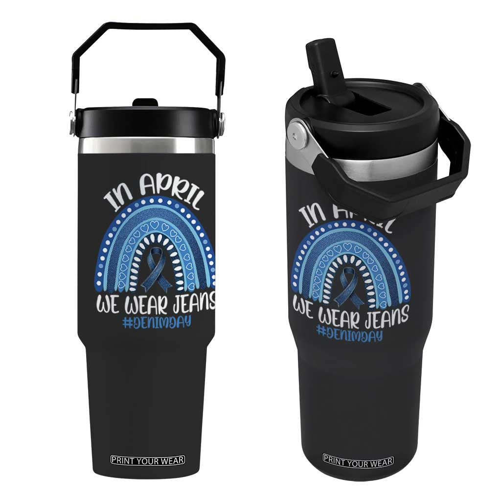 Denim Day Awareness Flip Straw Tumbler In April We Wear Jeans Rainbow TS11 One Size: 30 oz Black Print Your Wear
