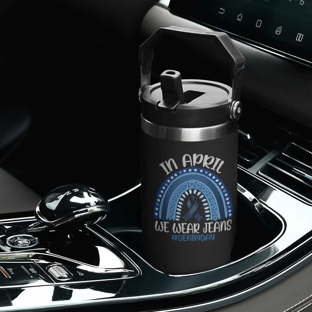 Denim Day Awareness Flip Straw Tumbler In April We Wear Jeans Rainbow TS11 Print Your Wear
