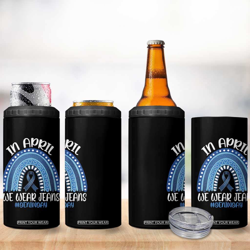 Denim Day Awareness 4 in 1 Can Cooler Tumbler In April We Wear Jeans Rainbow TS11 Print Your Wear