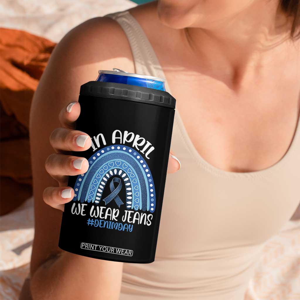 Denim Day Awareness 4 in 1 Can Cooler Tumbler In April We Wear Jeans Rainbow TS11 Print Your Wear