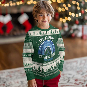 Denim Day Awareness Ugly Christmas Sweater In April We Wear Jeans Rainbow TS11 Forest Green Beige Print Your Wear