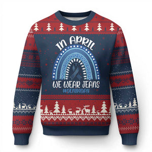 Denim Day Awareness Ugly Christmas Sweater In April We Wear Jeans Rainbow TS11 Navy Red Print Your Wear
