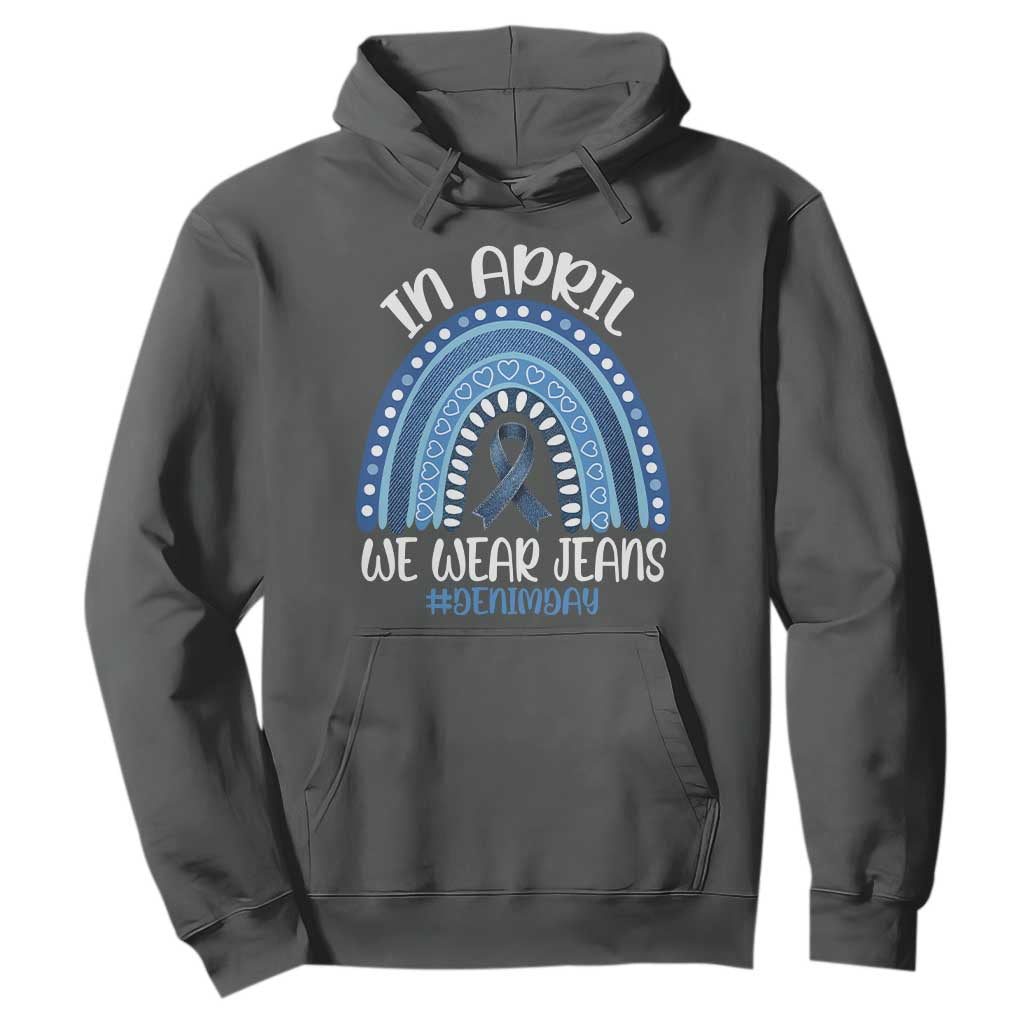 Denim Day Awareness Hoodie In April We Wear Jeans Rainbow TS11 Dark Heather Print Your Wear