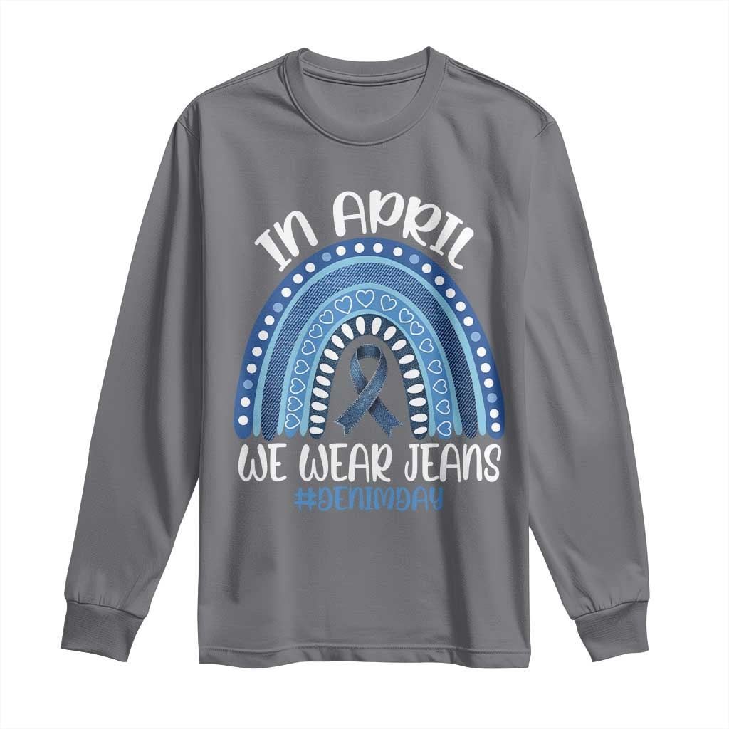Denim Day Awareness Long Sleeve Shirt In April We Wear Jeans Rainbow TS11 Charcoal Print Your Wear